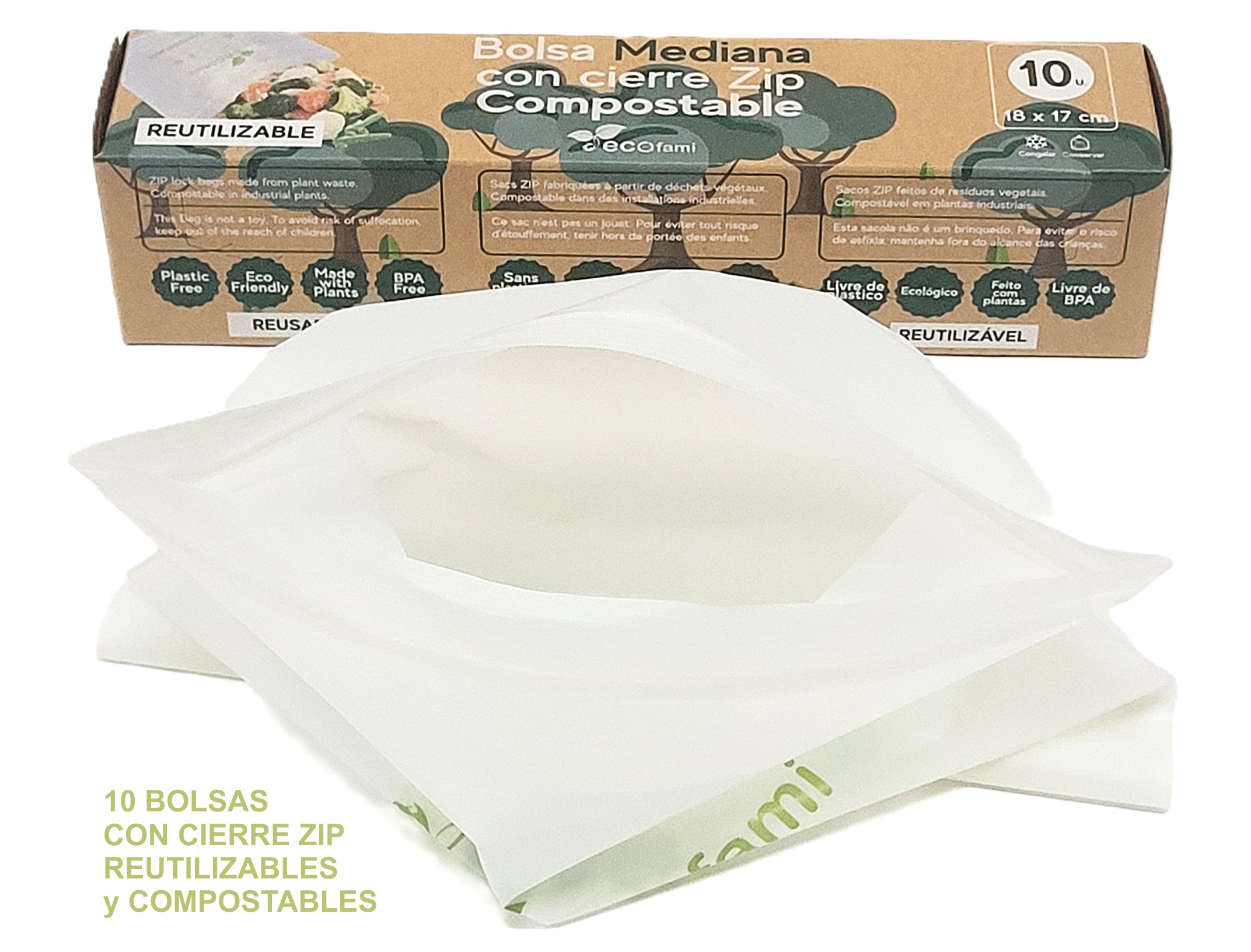 BOLSA ZIP REUTILIZABLE Y COMPOSTABLE